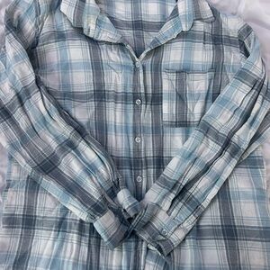 Cotton On Blue and White Plaid Button Up Flannel Shirt